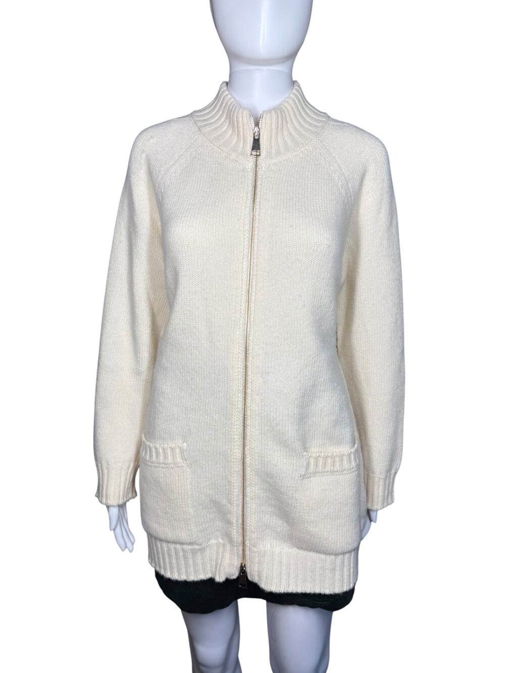 Ing. Loro Piana & C. Cream Cashmere Wool Zip Mock Neck Cardigan Sweater Size 4